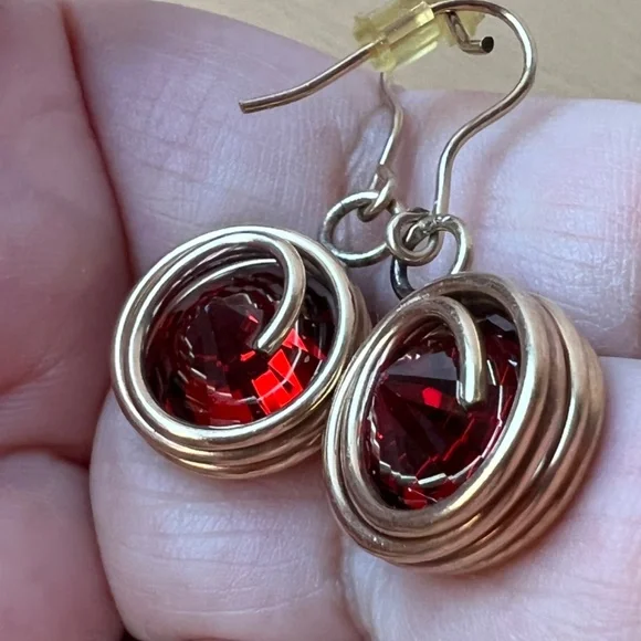 MADE IN ISRAEL VINTAGE LARGE RED ORANGE GARNET COLOR PASTE GLASS EARRINGS